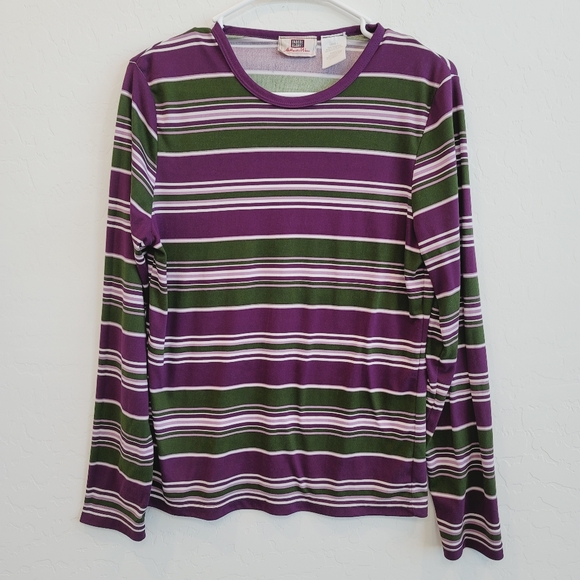 Faded Glory Purple & Green Striped Long Sleeves Pullover Top Women's Size Large - Picture 8 of 10
